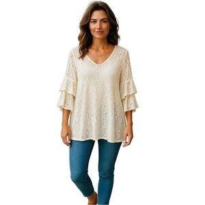 Fever Women's XL Multicolor Lace Blouse with Detachable Shell